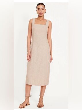 Old Navy Beige Square-Neck Midi Dress